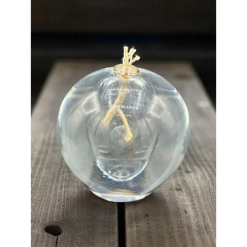 Vintage Clear Glass Oil Lamp Mouthblown Heavy Paperweight 4